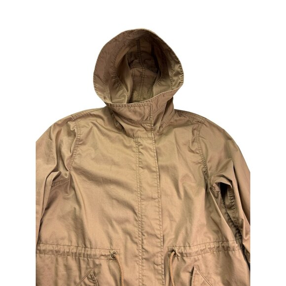 Uniqlo Womens Hooded Rain Coat Utility Jacket Size S Tan Water Resistant - Picture 2 of 9